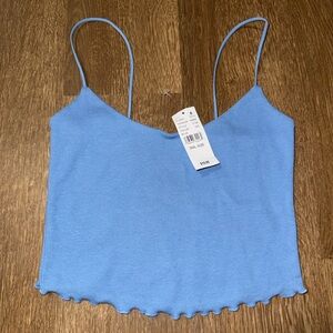 PacSun Blue Lettuce Edge Knit Cropped Spaghetti Strap V-Neck Tank Top S